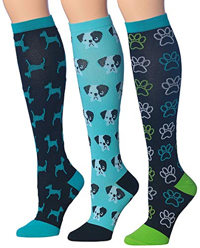 Ronnox Compression Socks for Men & Women Colorful Patterned Knee High Socks (16-20 mmHg / 12-14 mmHg) 3-Pairs CP01-D-2