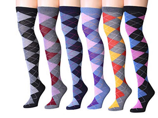 Isadora Paccini Women's 6 Pairs Argyle Over The Knee Socks (FV810-AB)