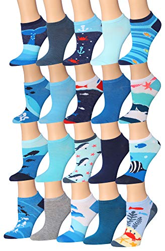 Tipi Toe Women's 20 Pairs Colorful Patterned Low Cut/No Show Socks NS194-AB