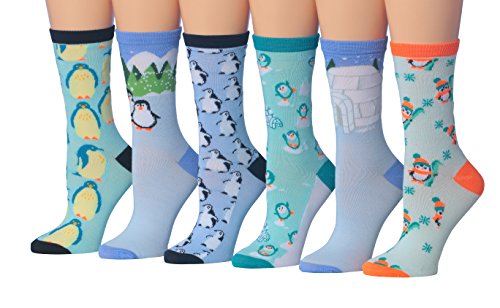Tipi Toe Women's 6-Pairs Value Pack Penguin Novelty Animal Design Funky Winter Socks