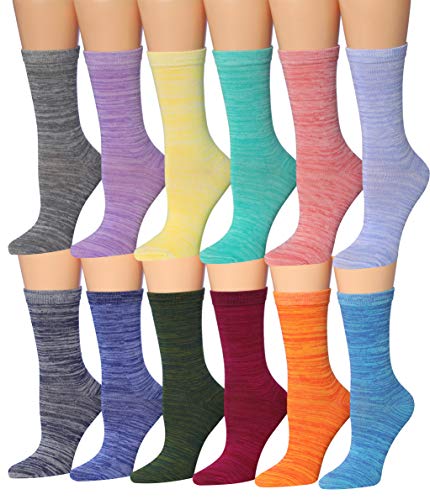 Tipi Toe Women's 12 Pairs Colorful Patterned Crew Socks WC92-AB
