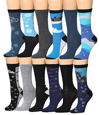 Tipi Toe Women's 12 Pairs Colorful Patterned Crew Socks WC102-AB