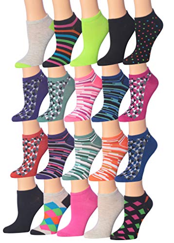 Tipi Toe Women's 20 Pairs Colorful Patterned Low Cut/No Show Socks NS108-135