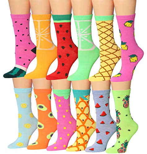 Tipi Toe Women's 12 Pairs Colorful Patterned Crew Socks WC96-AB