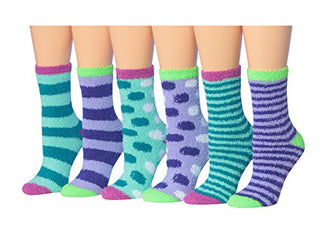 Tipi Toe Women's 6-Pairs Cozy Microfiber Anti-Skid Soft Fuzzy Crew Socks FZ18B-6