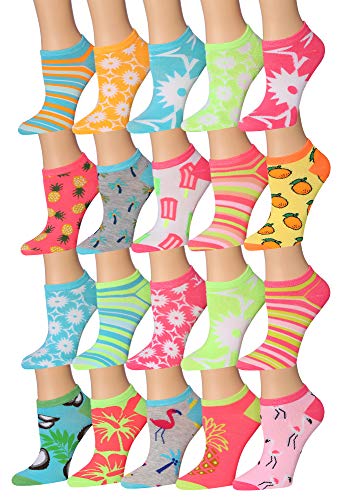 Tipi Toe Women's 20 Pairs Colorful Patterned Low Cut/No Show Socks NS199-AB