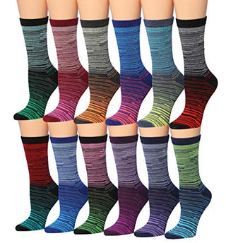 Tipi Toe Women's 12 Pairs Colorful Patterned Crew Socks WC91-AB