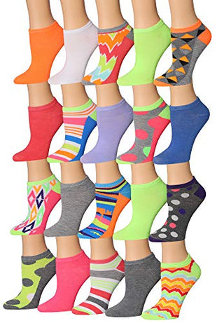 Tipi Toe Women's 20 Pairs Colorful Patterned Low Cut/No Show Socks NS184-AB