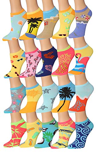 Tipi Toe Women's 20 Pairs Colorful Patterned Low Cut/No Show Socks NS192-AB
