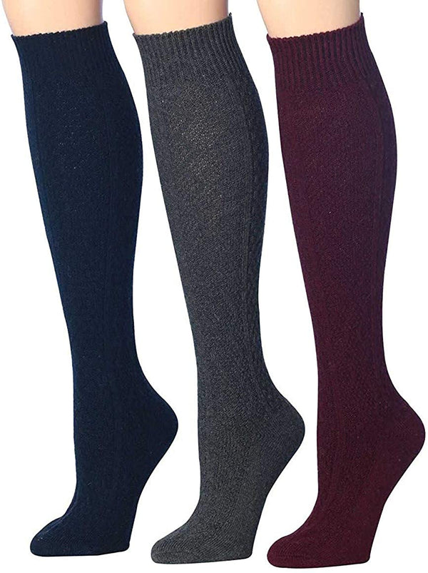 Tipi Toe Women's 3 Pairs Ragg Marled Ribbed over the calf/knee high Wool-Blend Boot Socks