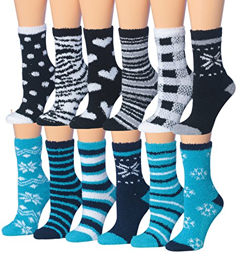 Tipi Toe Women's 12-Pairs Soft Fuzzy Anti-Skid Crew Socks