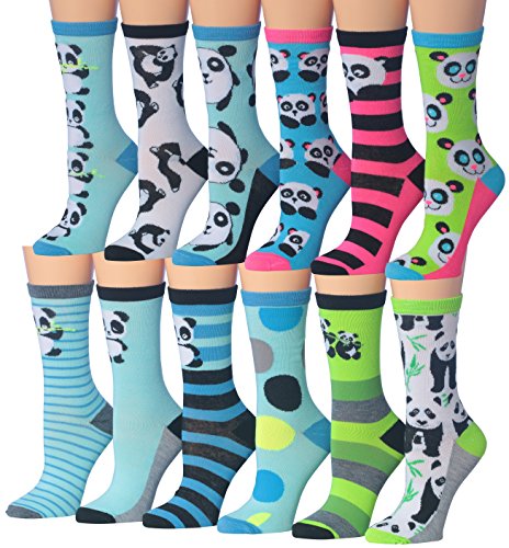 Tipi Toe Women's 12-Pairs Value Pack Panda Bear Winter Novelty Animal Design Socks, (sock size 9-11) Fits shoe size 5-9, WC53-AB