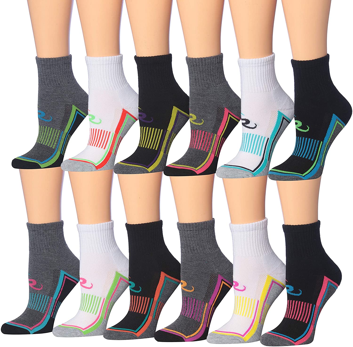 Ronnox Women's 12-Pairs Running & Athletic Sports Performance Ankle/Quarter Socks