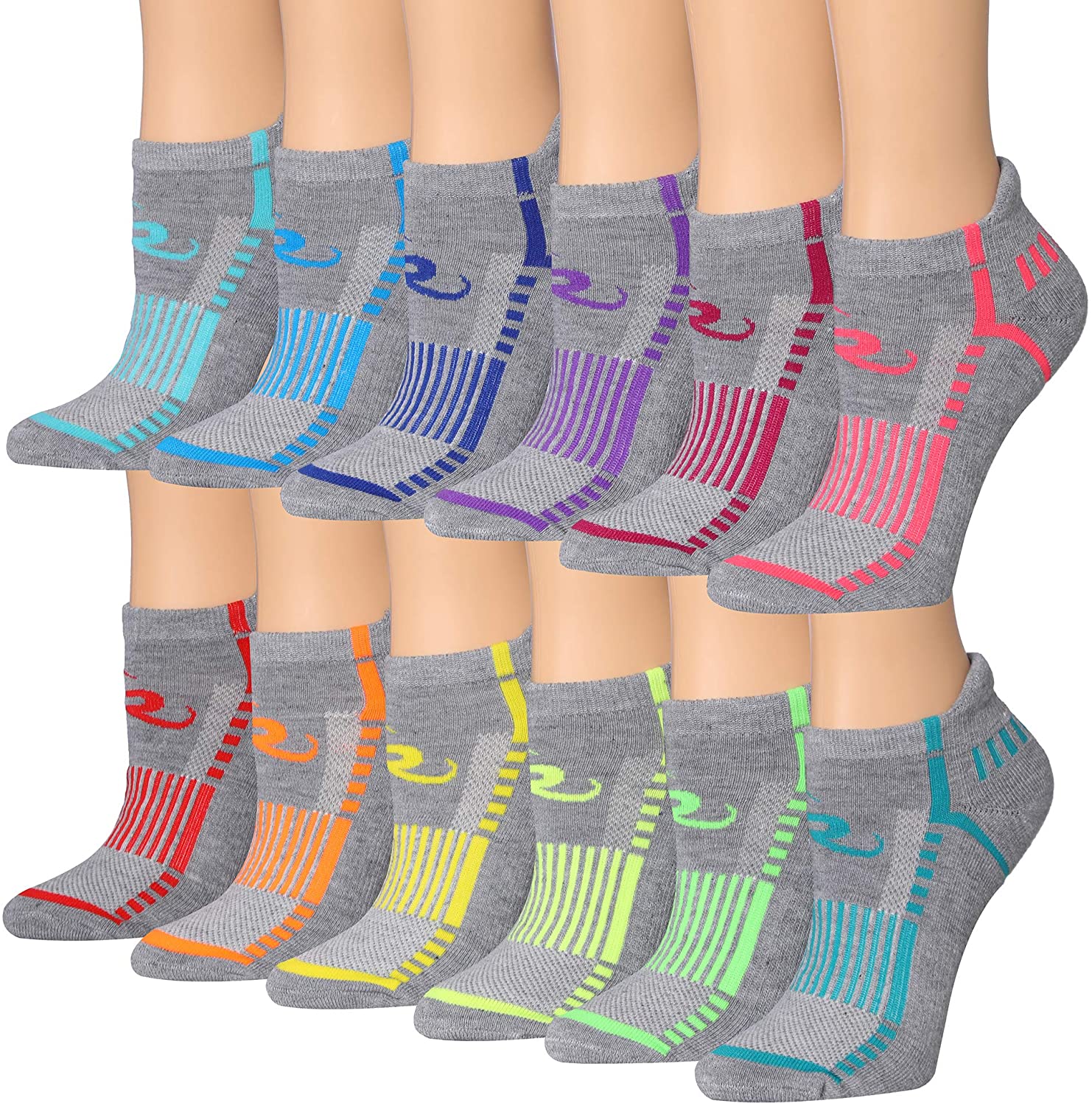 Ronnox Women's 12-Pairs Low Cut Running & Athletic Performance Tab Socks