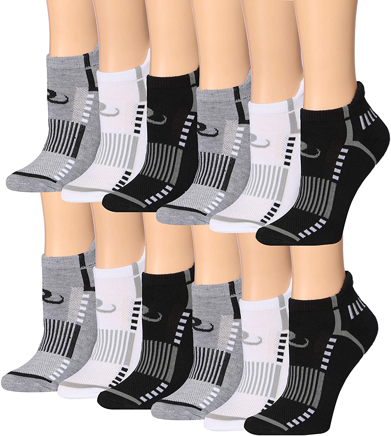 Ronnox Women's 12-Pairs Low Cut Running & Athletic Performance Tab Socks