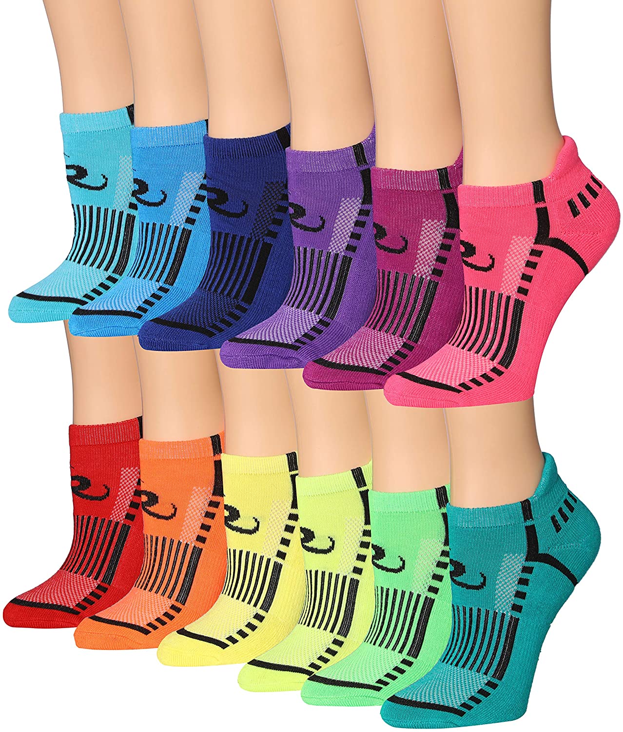 Ronnox Women's 12-Pairs Low Cut Running & Athletic Performance Tab Socks