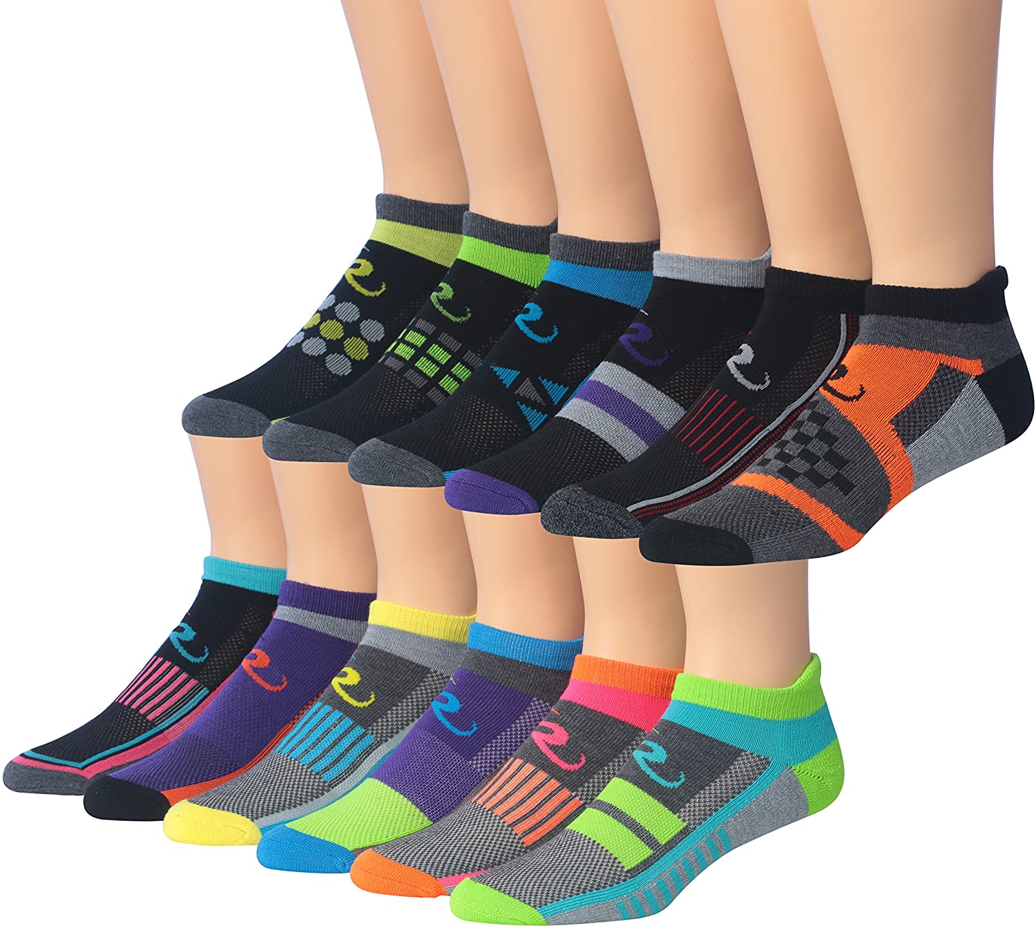 Ronnox Men's 12-Pairs Low Cut Running & Athletic Performance Socks Medium/Large MRLT02-AB