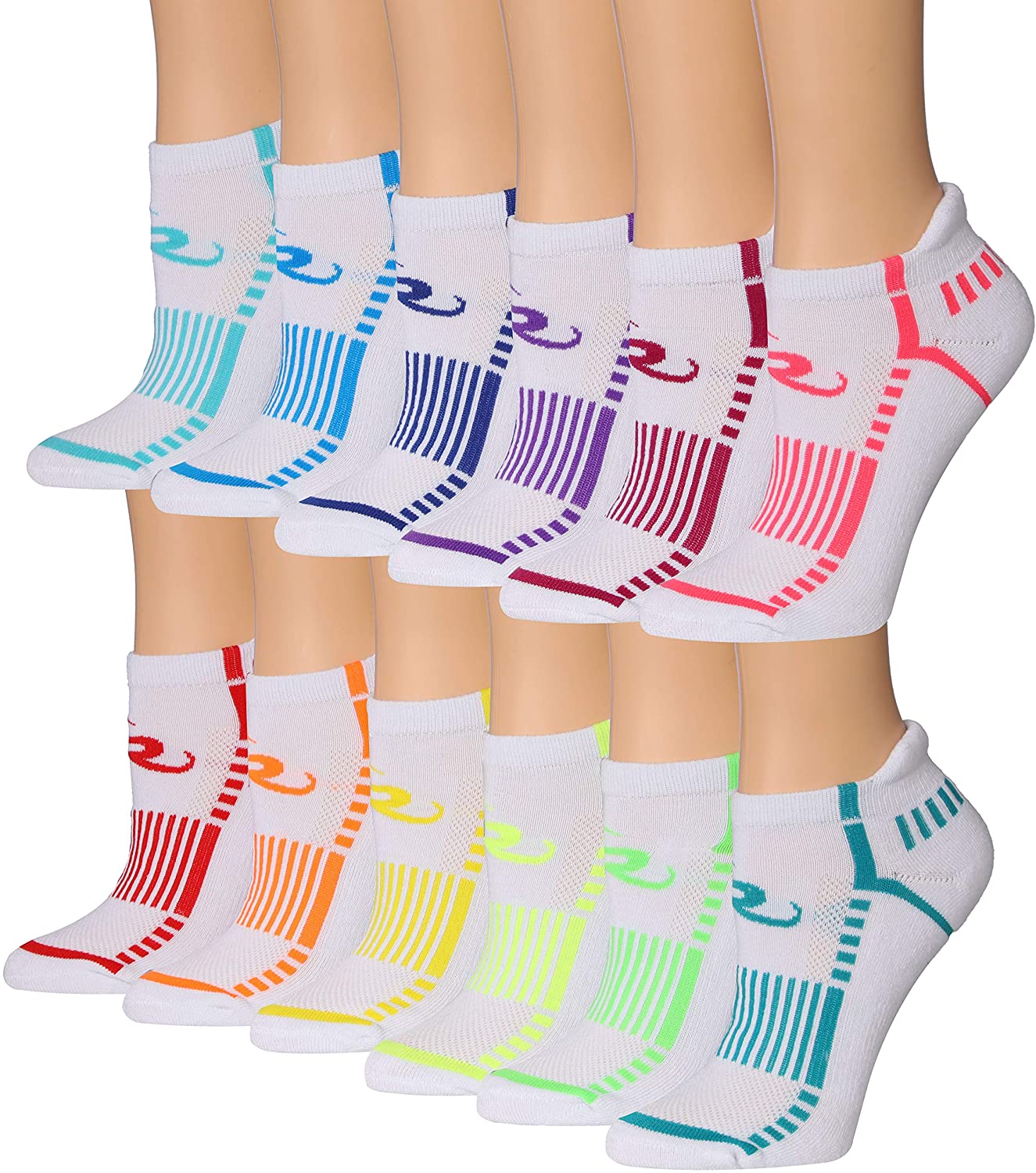 Ronnox Women's 12-Pairs Low Cut Running & Athletic Performance Tab Socks