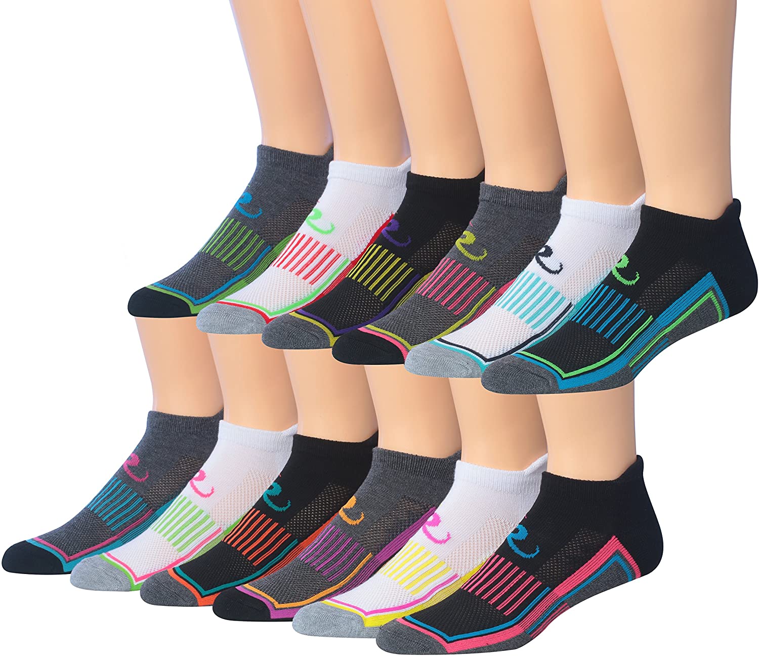 Ronnox Men's 12-Pairs Low Cut Running & Athletic Performance Socks Medium/Large MRLT02-AB