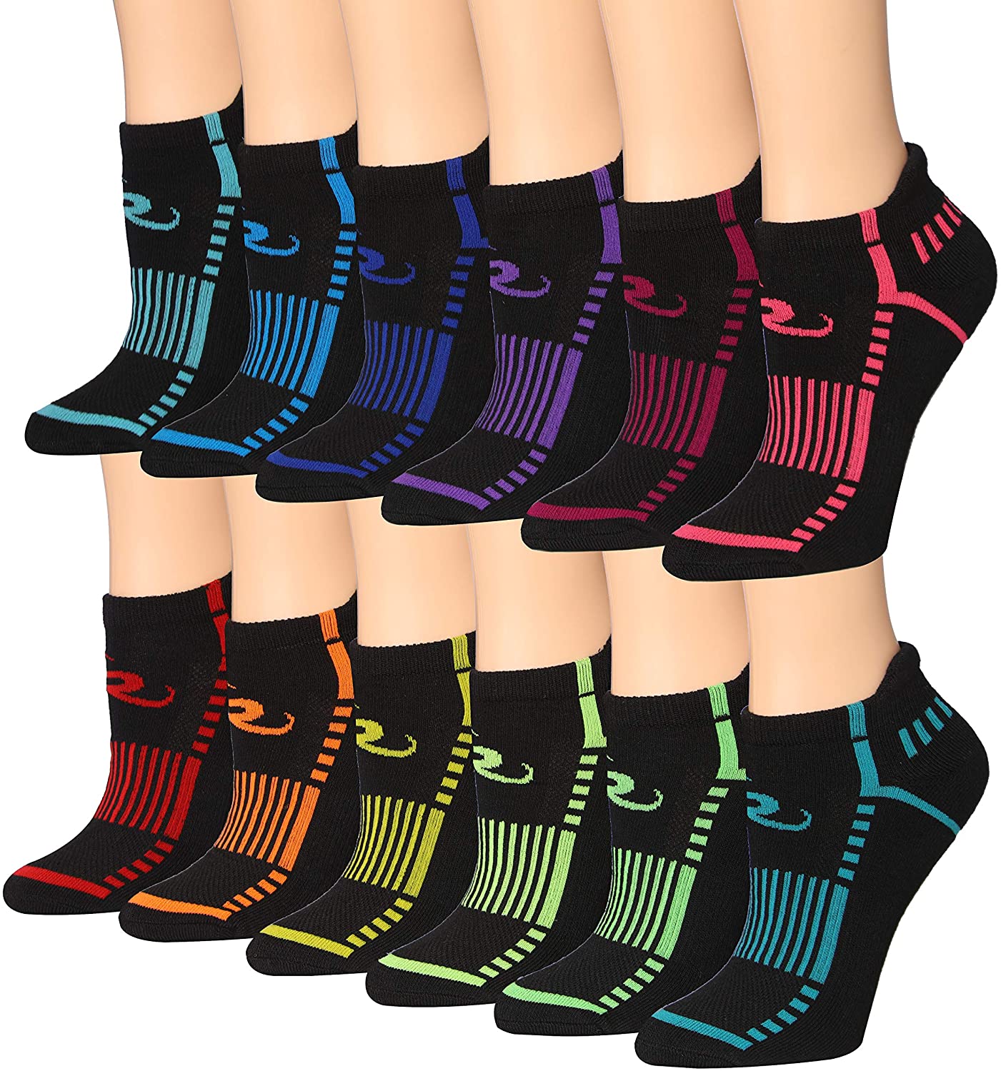 Ronnox Women's 12-Pairs Low Cut Running & Athletic Performance Tab Socks