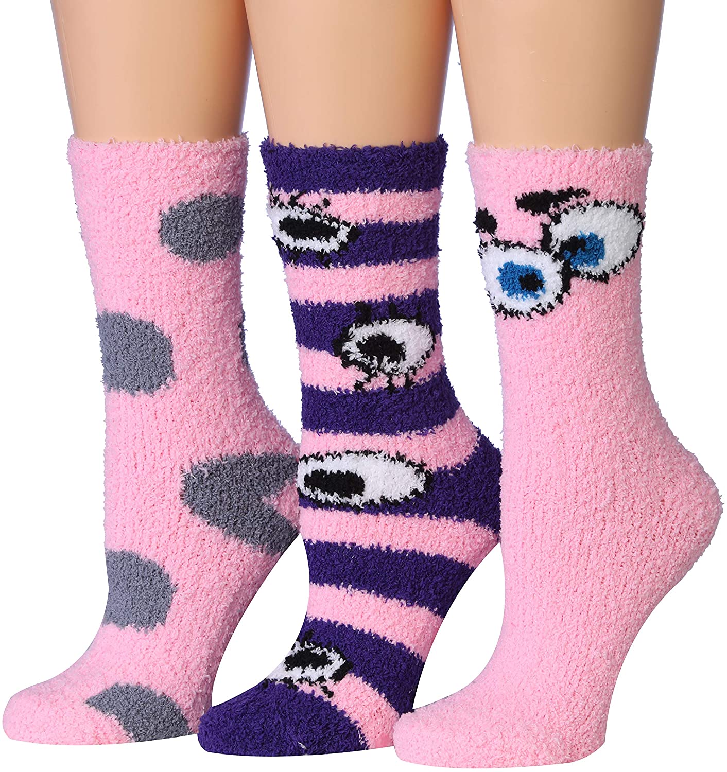 Tipi Toe Women's 3-Pairs Winter Snoflakes Anti-Skid Soft Fuzzy Crew Winter Socks