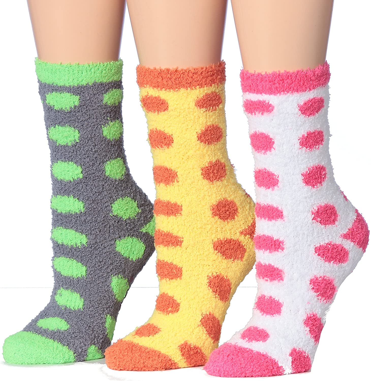 Tipi Toe Women's 3-Pairs Winter Snoflakes Anti-Skid Soft Fuzzy Crew Winter Socks