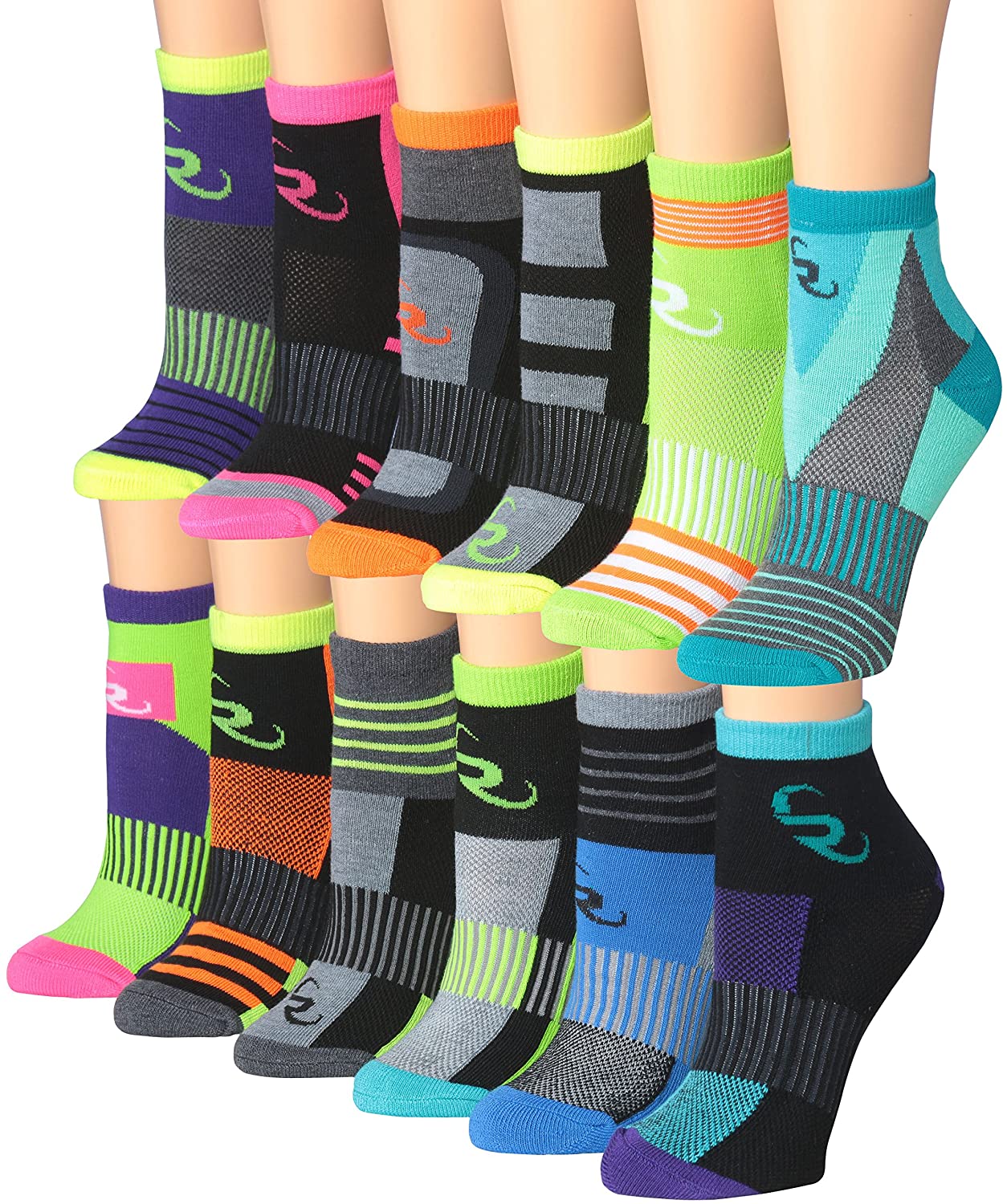 Ronnox Women's 12-Pairs Running & Athletic Sports Performance Ankle/Quarter Socks