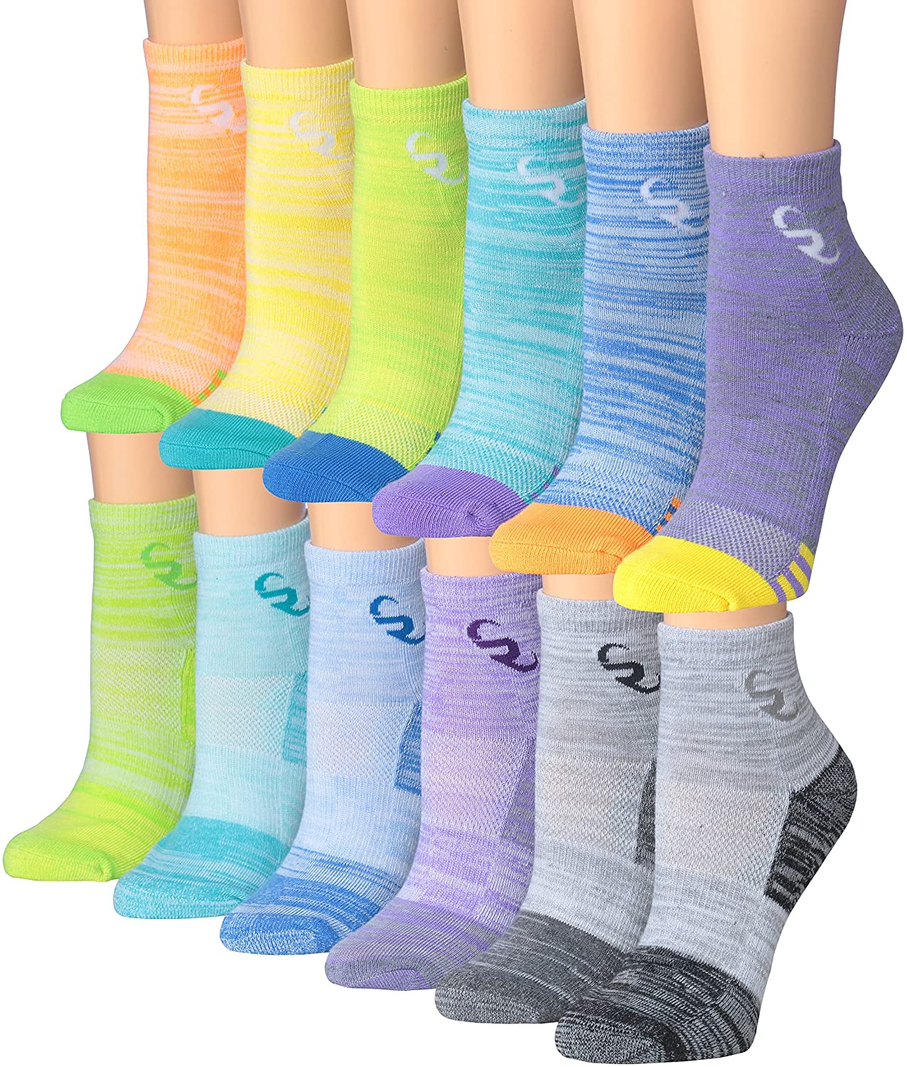 Ronnox Women's 12-Pairs Running & Athletic Sports Performance Ankle/Quarter Socks