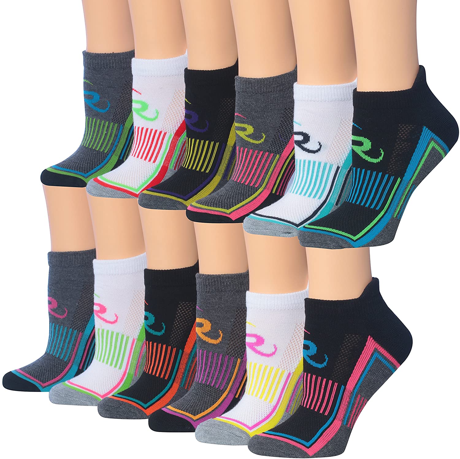 Ronnox Women's 12-Pairs Low Cut Running & Athletic Performance Socks