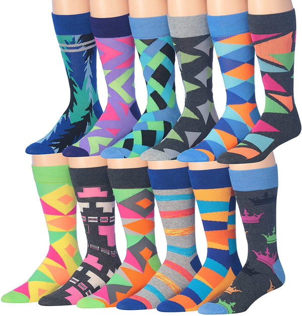 James Fiallo Mens 12 Pairs Funny Faces Striped Colorful Crew Socks