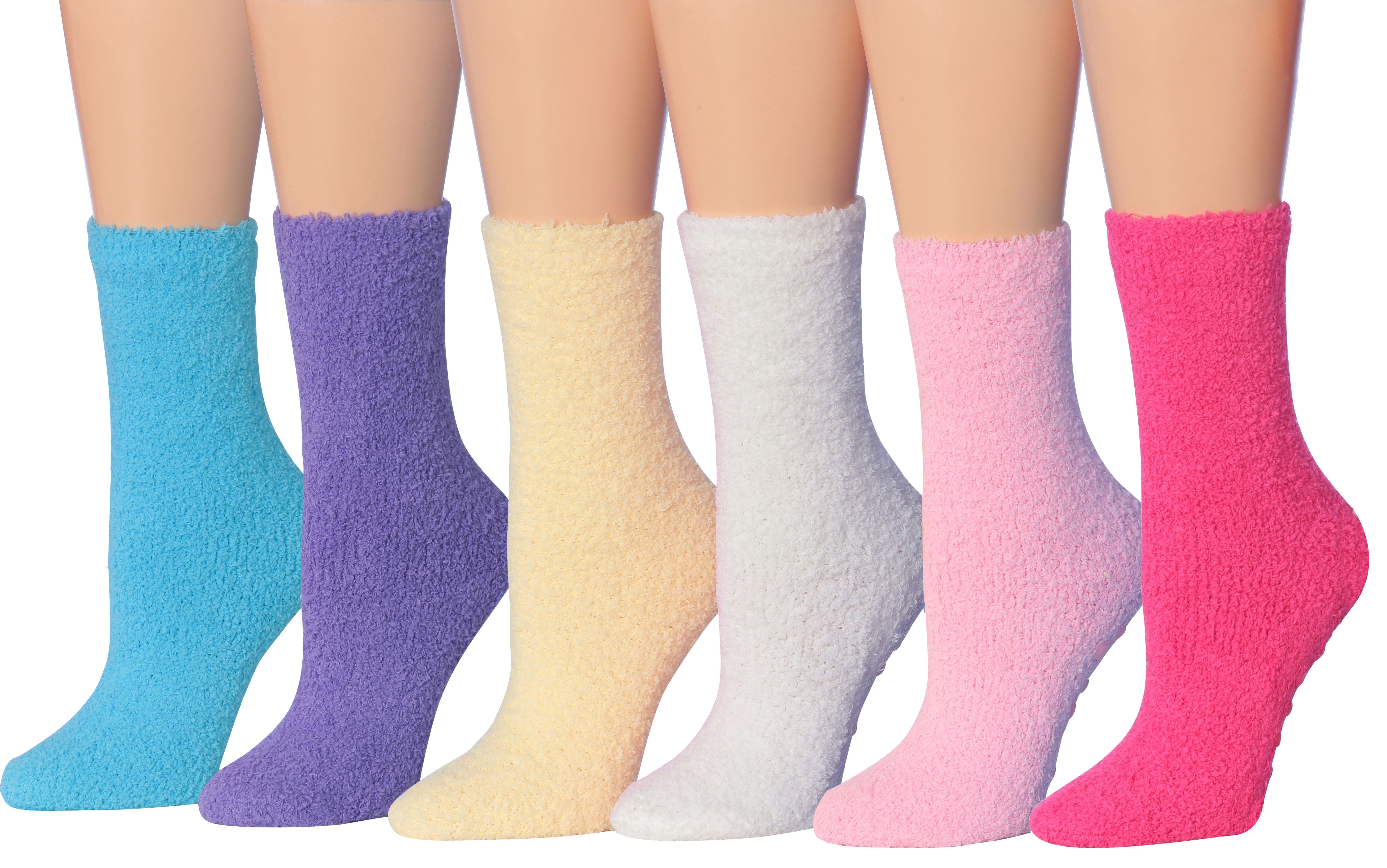 Tipi Toe Women's 6-Pairs Cozy Microfiber Anti-Skid Soft Fuzzy Crew Socks