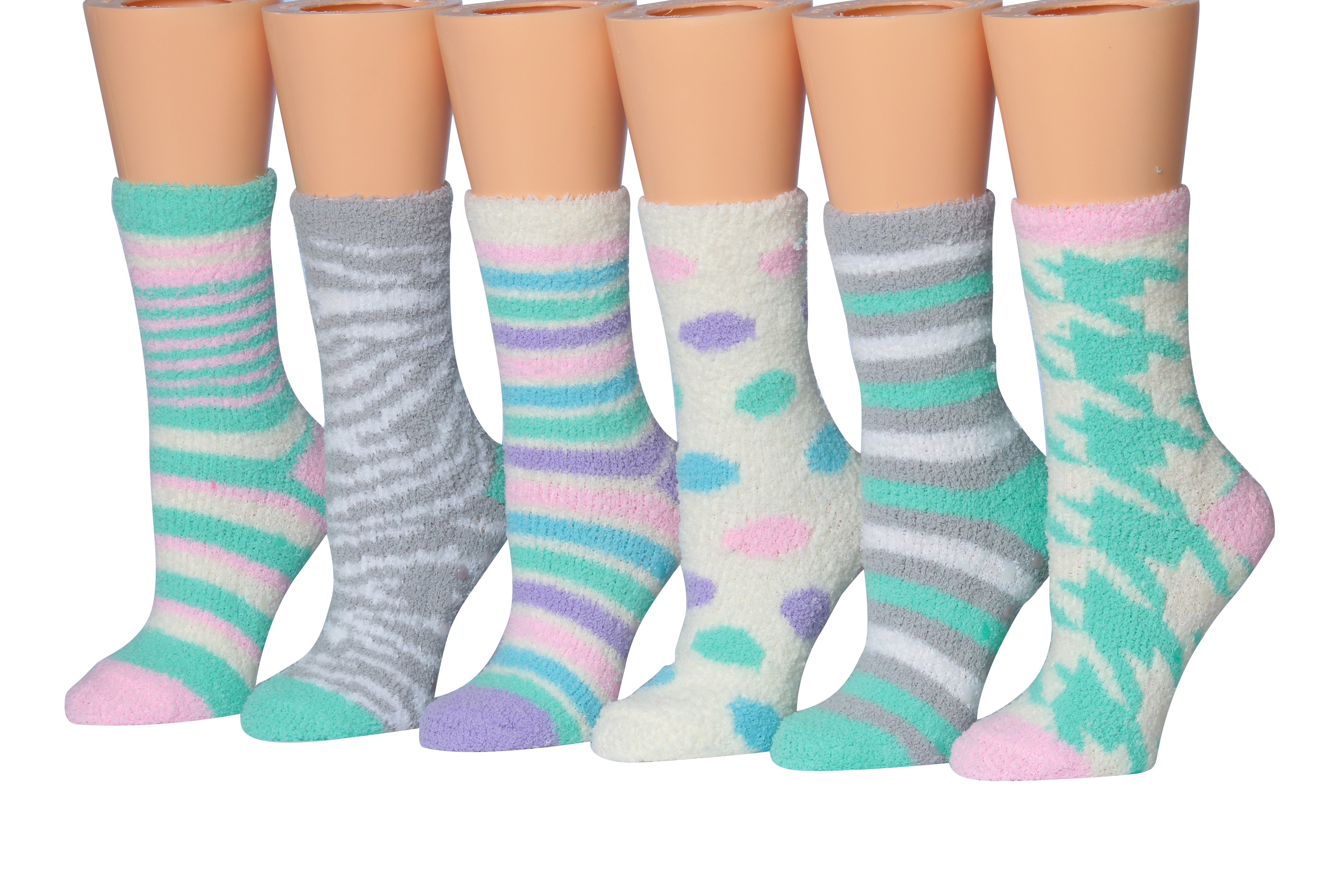 Tipi Toe Women's 6-Pairs Cozy Microfiber Anti-Skid Soft Fuzzy Crew Socks