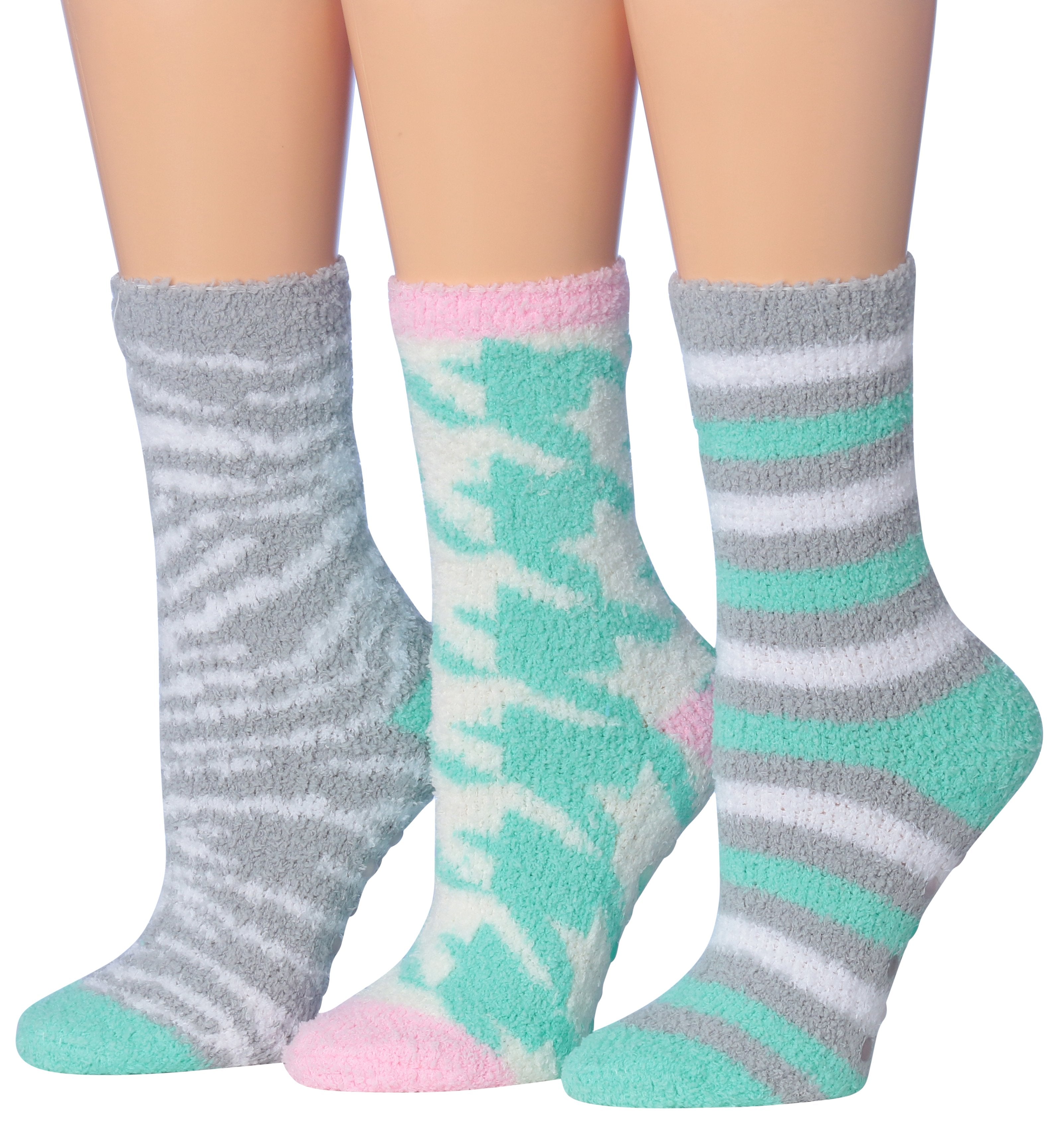 Tipi Toe Women's 3-Pairs Winter Snoflakes Anti-Skid Soft Fuzzy Crew Winter Socks