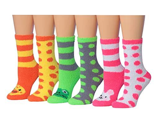 Tipi Toe Women's 6-Pairs Cozy Microfiber Anti-Skid Soft Fuzzy Crew Socks