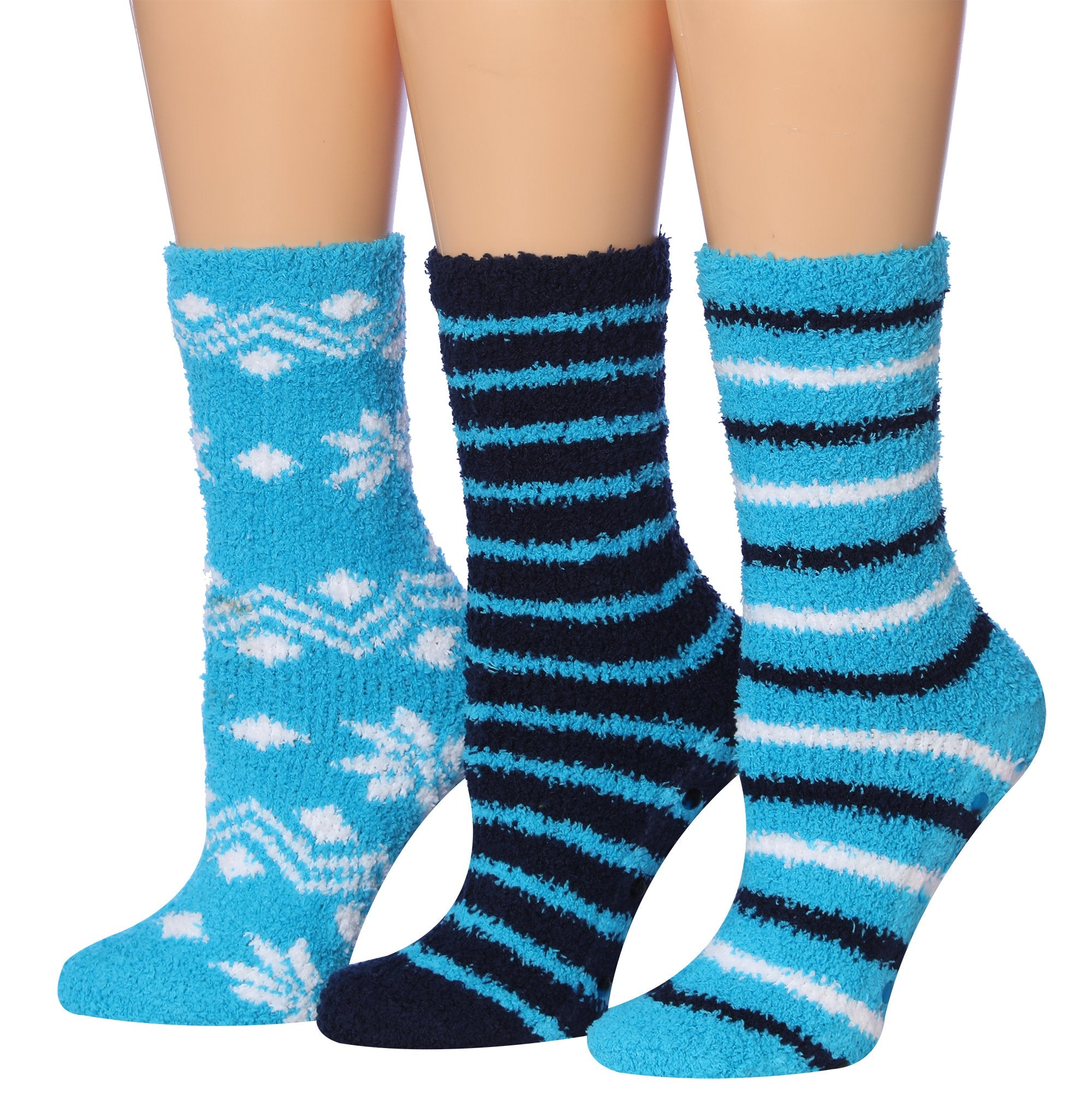 Tipi Toe Women's 3-Pairs Winter Snoflakes Anti-Skid Soft Fuzzy Crew Winter Socks