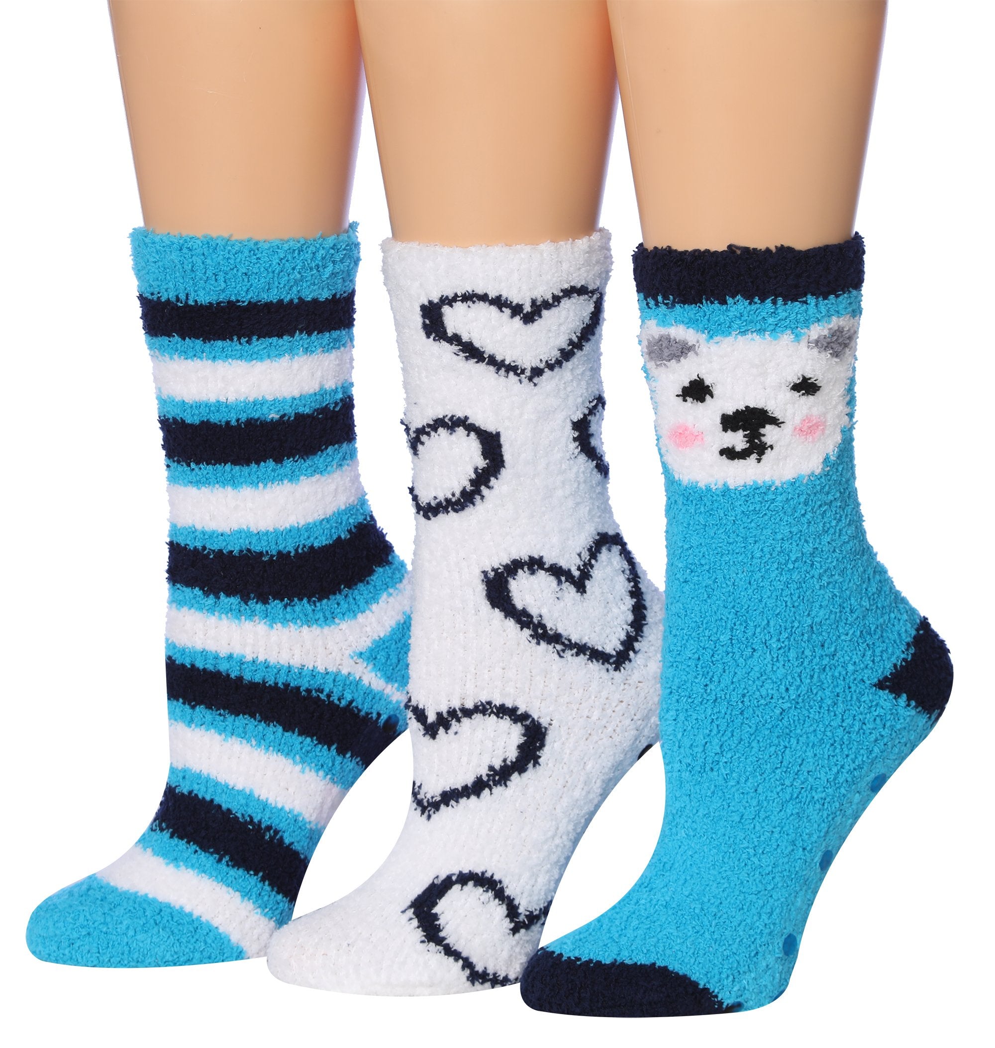 Tipi Toe Women's 3-Pairs Winter Snoflakes Anti-Skid Soft Fuzzy Crew Winter Socks