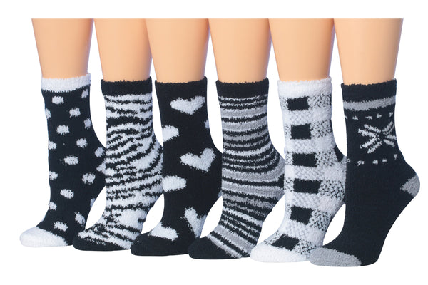 Tipi Toe Women's 6-Pairs Cozy Microfiber Anti-Skid Soft Fuzzy Crew Socks