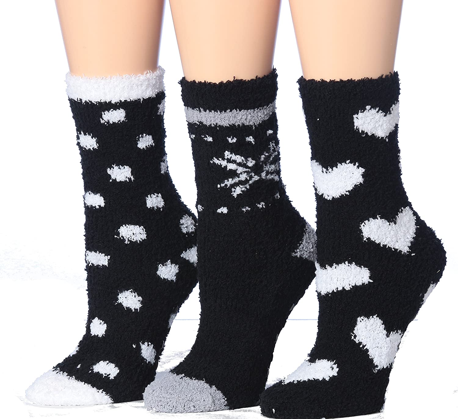 Tipi Toe Women's 3-Pairs Winter Snoflakes Anti-Skid Soft Fuzzy Crew Winter Socks