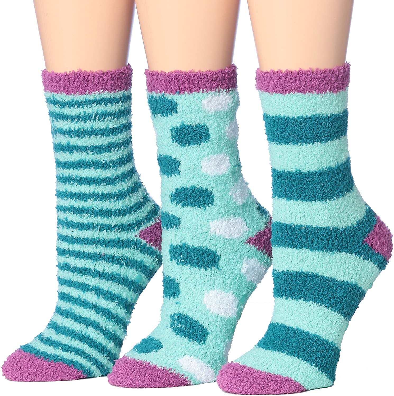 Tipi Toe Women's 3-Pairs Winter Snoflakes Anti-Skid Soft Fuzzy Crew Winter Socks