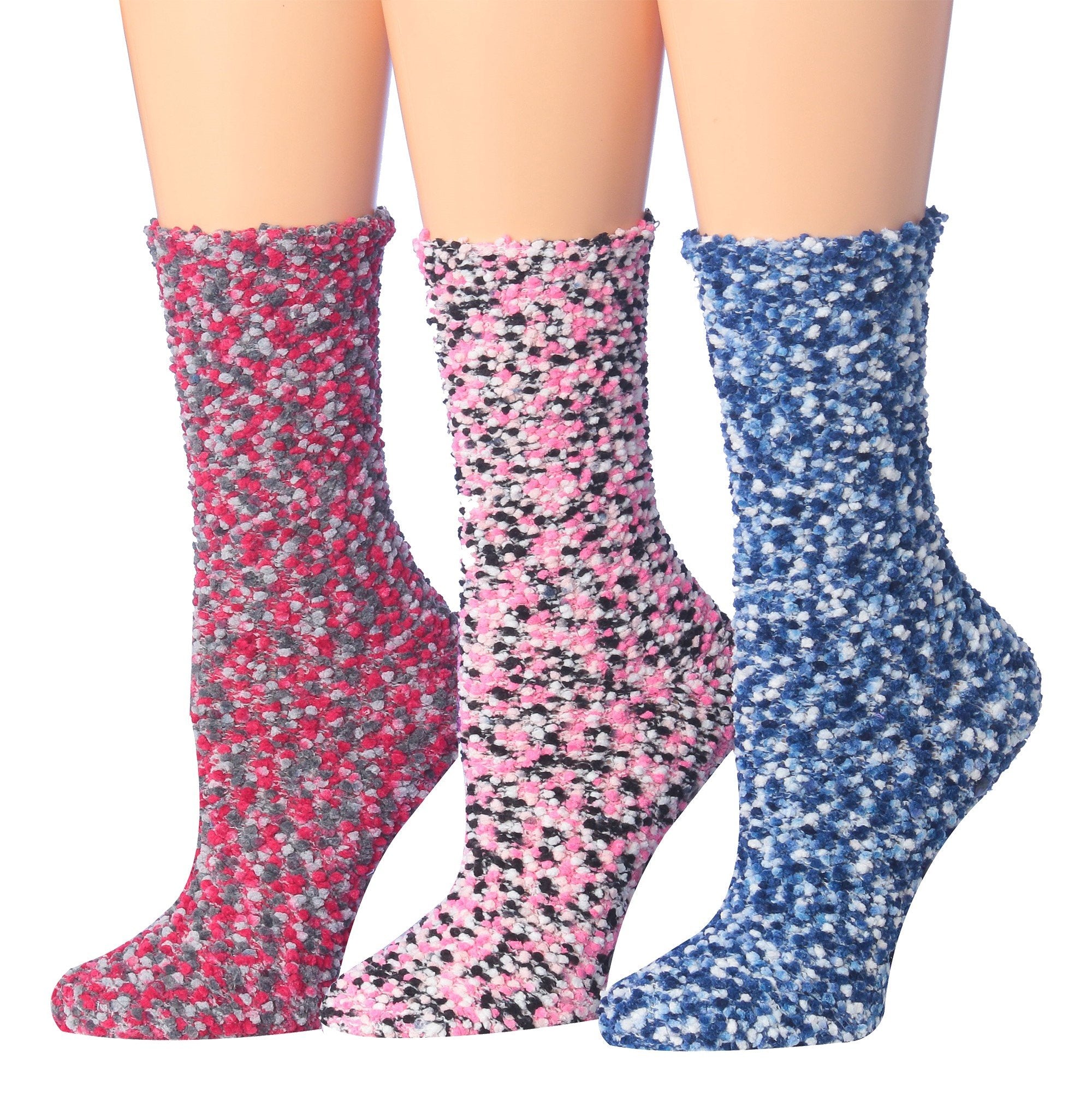 Tipi Toe Women's 3-Pairs Winter Snoflakes Anti-Skid Soft Fuzzy Crew Winter Socks