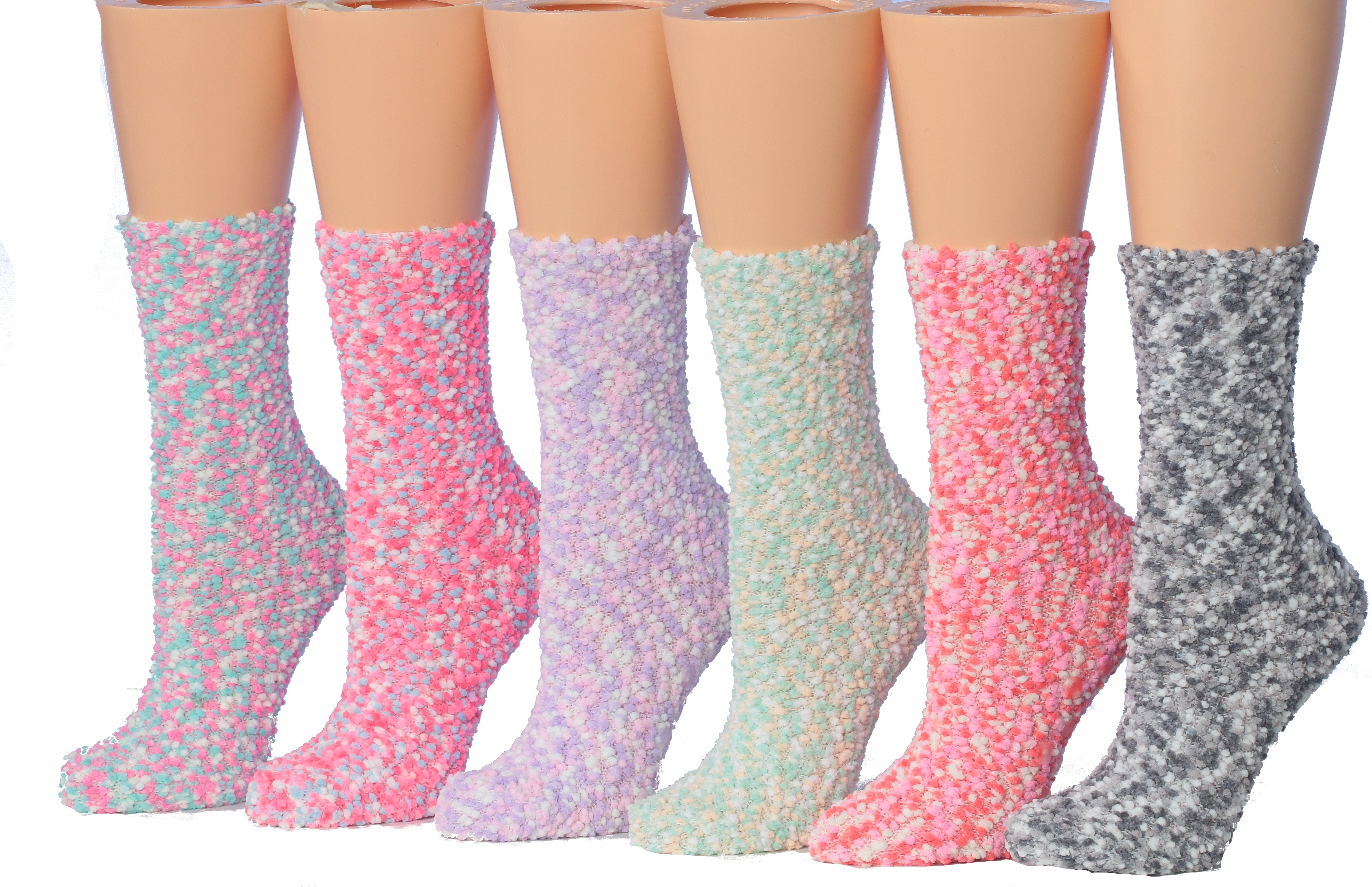 Tipi Toe Women's 6-Pairs Cozy Microfiber Anti-Skid Soft Fuzzy Crew Socks