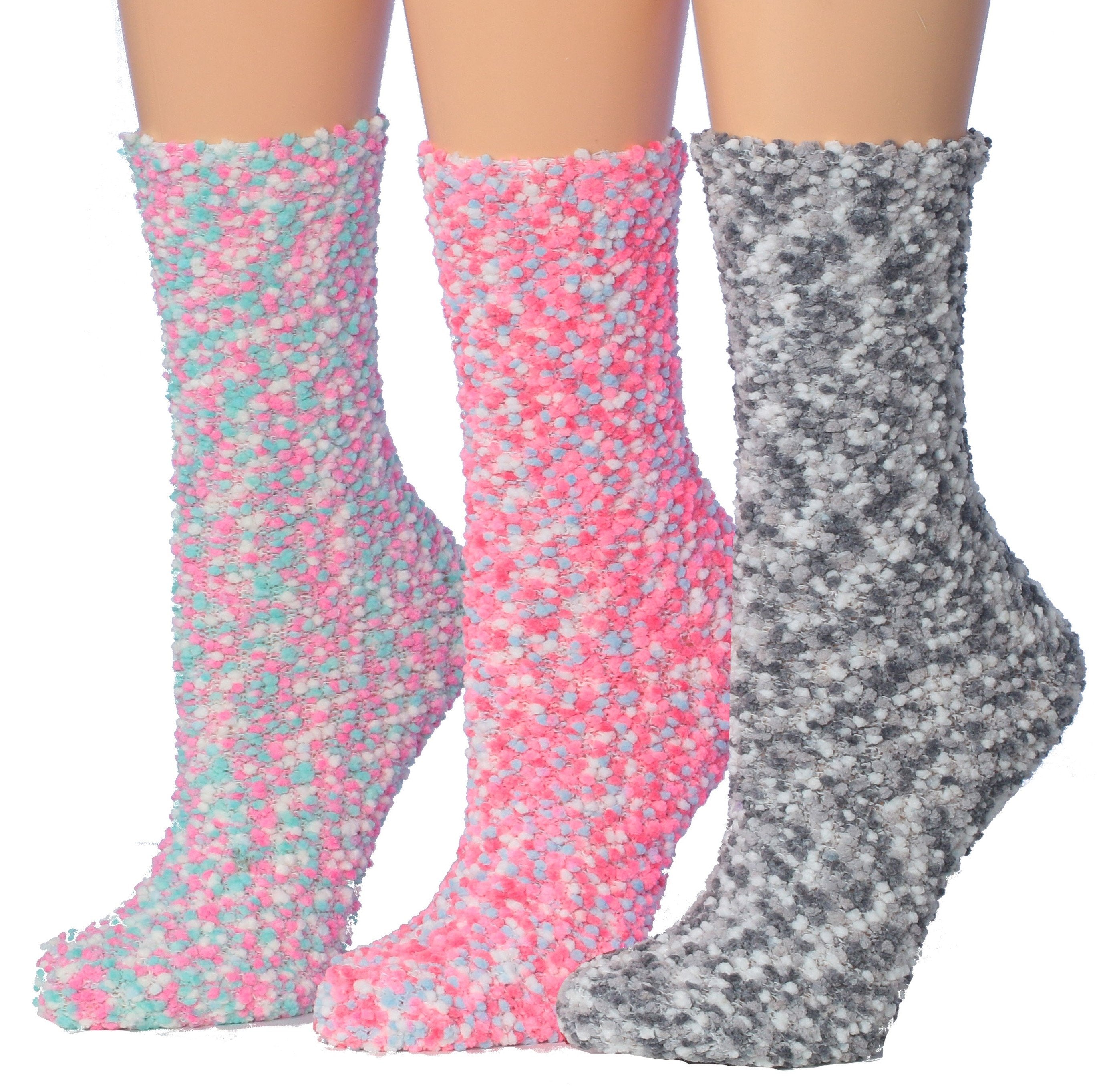 Tipi Toe Women's 3-Pairs Winter Snoflakes Anti-Skid Soft Fuzzy Crew Winter Socks