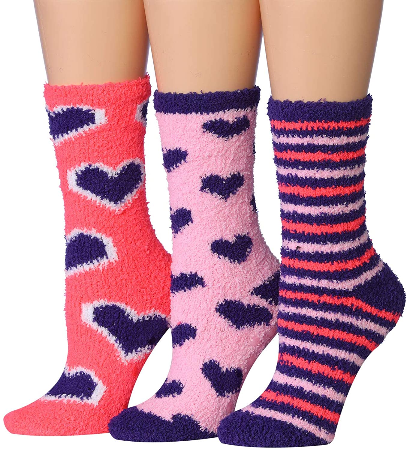 Tipi Toe Women's 3-Pairs Winter Snoflakes Anti-Skid Soft Fuzzy Crew Winter Socks