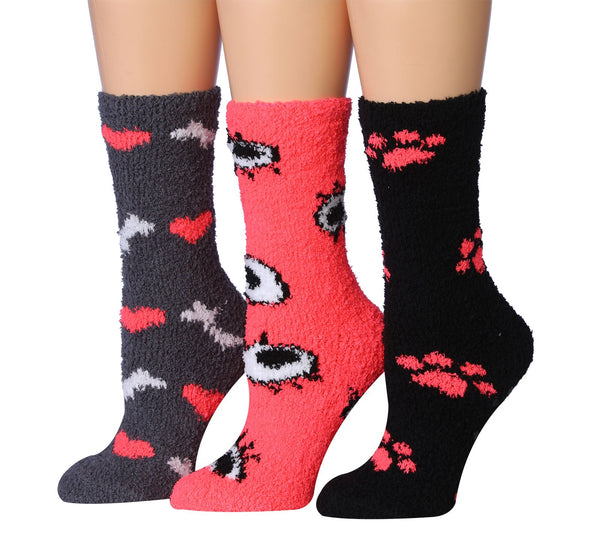 Tipi Toe Women's 3-Pairs Winter Snoflakes Anti-Skid Soft Fuzzy Crew Winter Socks