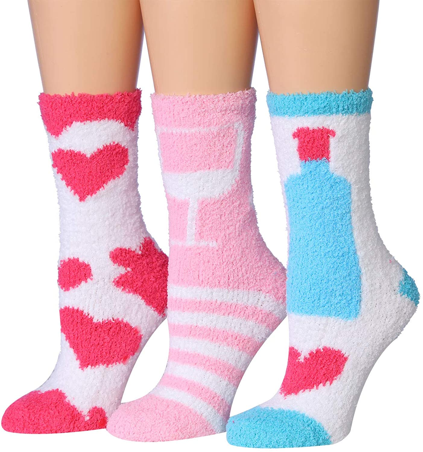 Tipi Toe Women's 3-Pairs Winter Snoflakes Anti-Skid Soft Fuzzy Crew Winter Socks