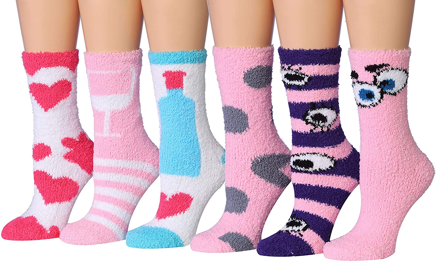 Tipi Toe Women's 6-Pairs Cozy Microfiber Anti-Skid Soft Fuzzy Crew Socks