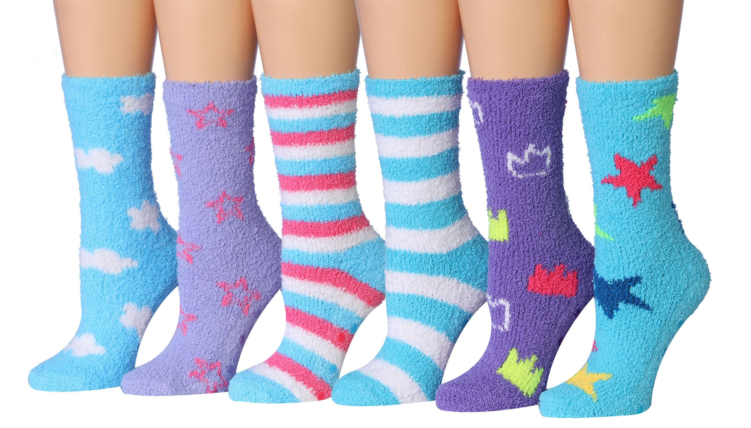 Tipi Toe Women's 6-Pairs Cozy Microfiber Anti-Skid Soft Fuzzy Crew Socks