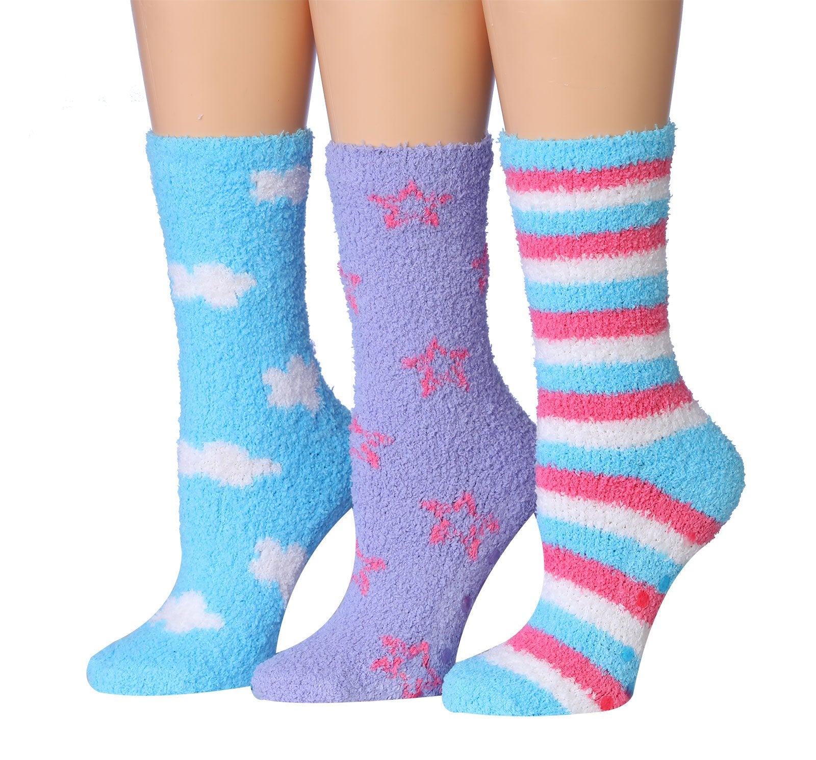 Tipi Toe Women's 3-Pairs Winter Snoflakes Anti-Skid Soft Fuzzy Crew Winter Socks