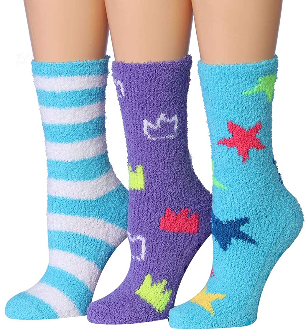 Tipi Toe Women's 3-Pairs Winter Snoflakes Anti-Skid Soft Fuzzy Crew Winter Socks