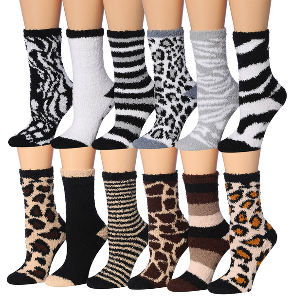 Tipi Toe Women's 12-Pairs Soft Fuzzy Anti-Skid Crew Socks